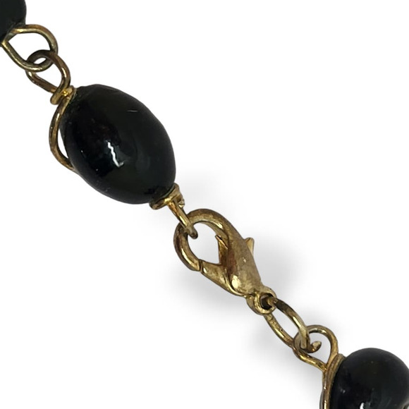 Vintage Black Enamel Painted Beads Twisted Gold Tone Wire Necklace 30" - Picture 4 of 7